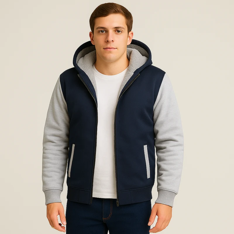 Jorn | Herren Winter Fleecejacke mit Kapuze und Farbkontrast