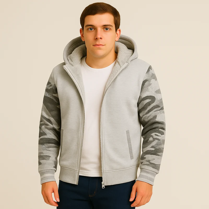 Jorn | Herren Winter Fleecejacke mit Kapuze und Farbkontrast