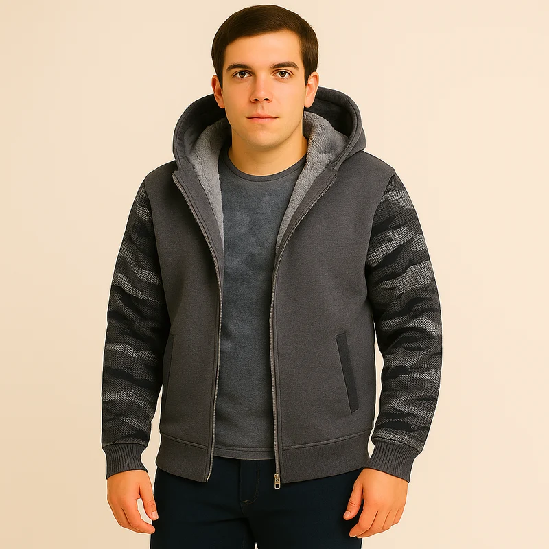 Jorn | Herren Winter Fleecejacke mit Kapuze und Farbkontrast