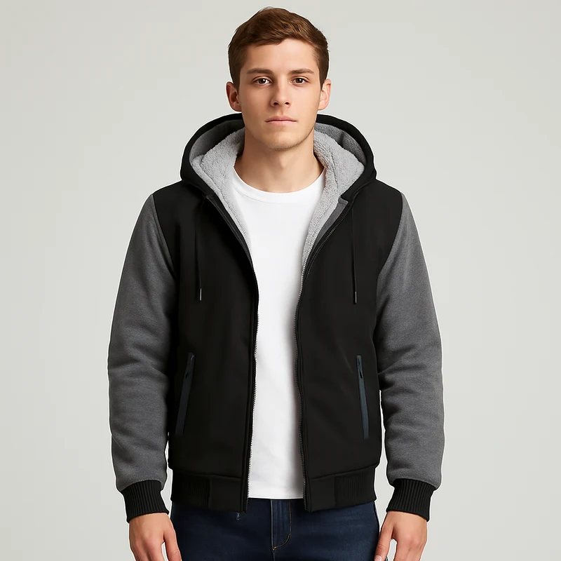 Jorn | Herren Winter Fleecejacke mit Kapuze und Farbkontrast