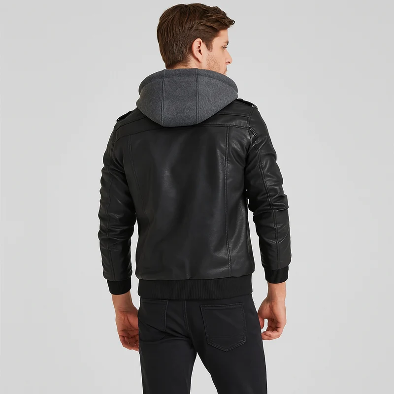 Anders | Lässige Lederjacke mit Kapuze für Herren
