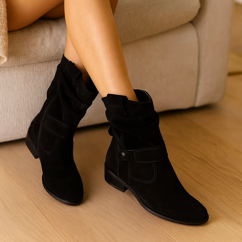 Selene | Flache Winterstiefel aus Wildleder mit seitlichem Reißverschluss