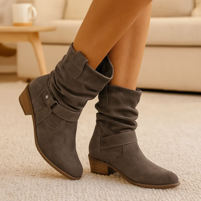 Selene | Flache Winterstiefel aus Wildleder mit seitlichem Reißverschluss