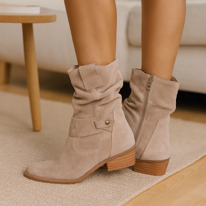 Selene | Flache Winterstiefel aus Wildleder mit seitlichem Reißverschluss