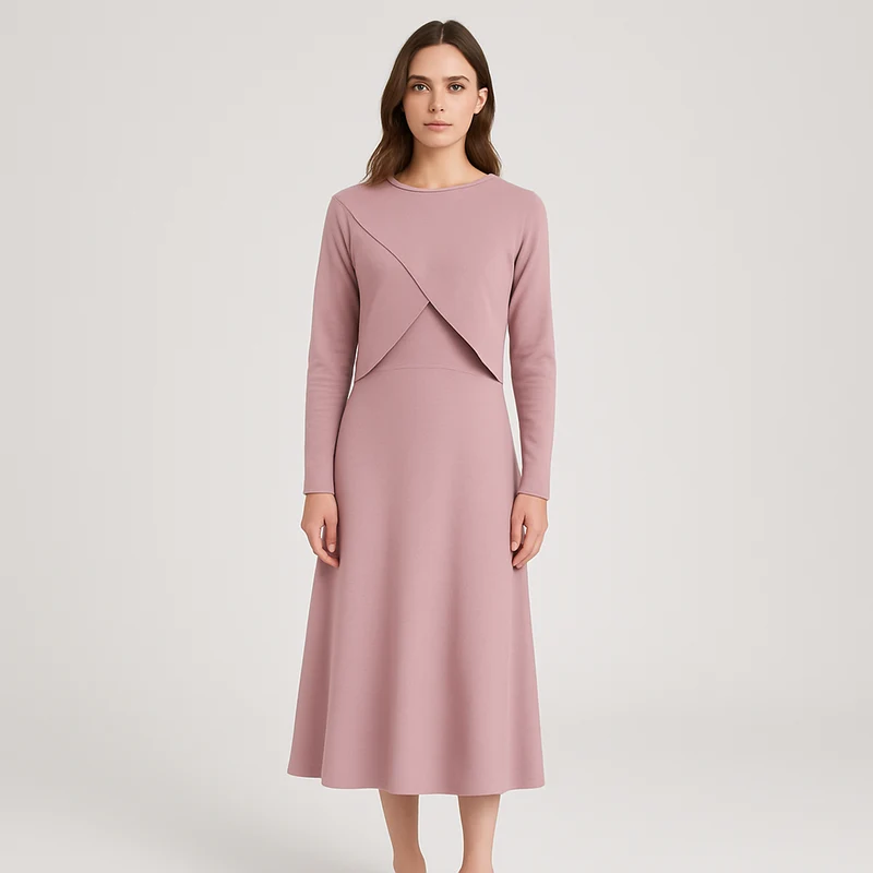 Elegantes Satinkleid - Stricktop-Kombinationsset