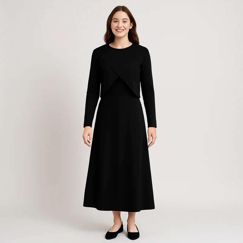 Elegantes Satinkleid - Stricktop-Kombinationsset