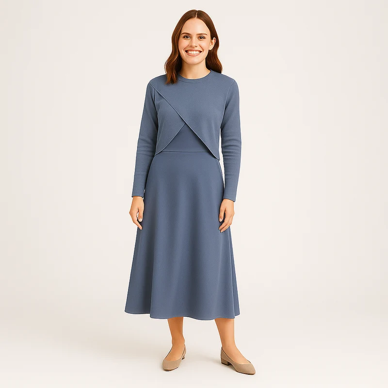 Elegantes Satinkleid - Stricktop-Kombinationsset