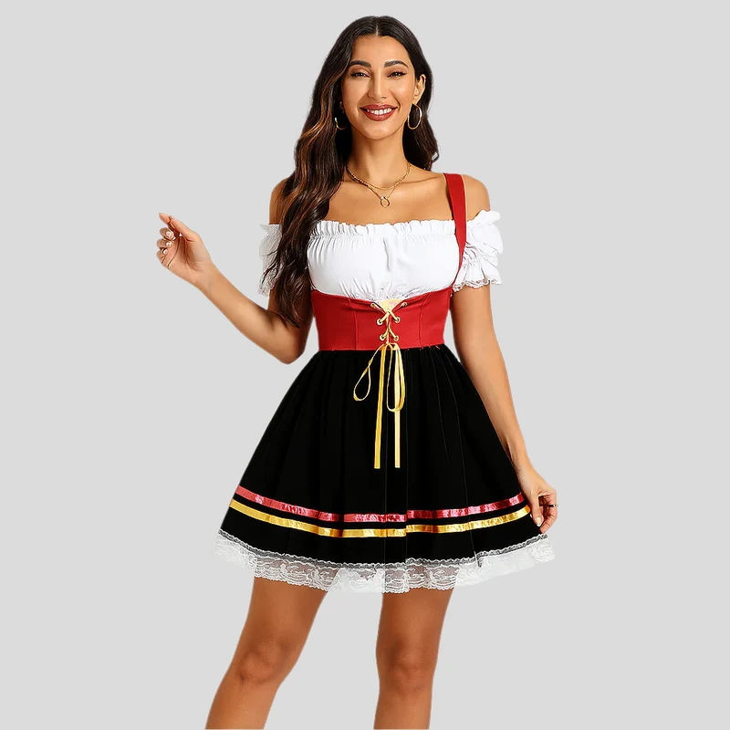 Off-Shoulder Dirndl Kleid – Elegante Trachtenmode mit Spitze & Puffärmeln fürs Oktoberfest
