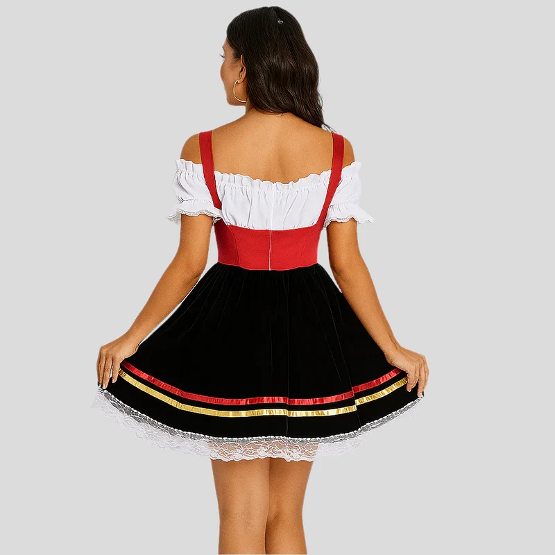 Off-Shoulder Dirndl Kleid – Elegante Trachtenmode mit Spitze & Puffärmeln fürs Oktoberfest