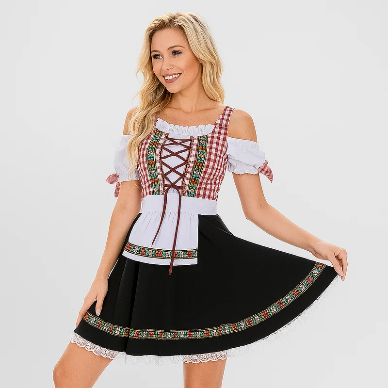 Elegantes Dirndl Damen – Mit Spitzenbesatz & Rückenschleife im traditionellen Bayern-Stil