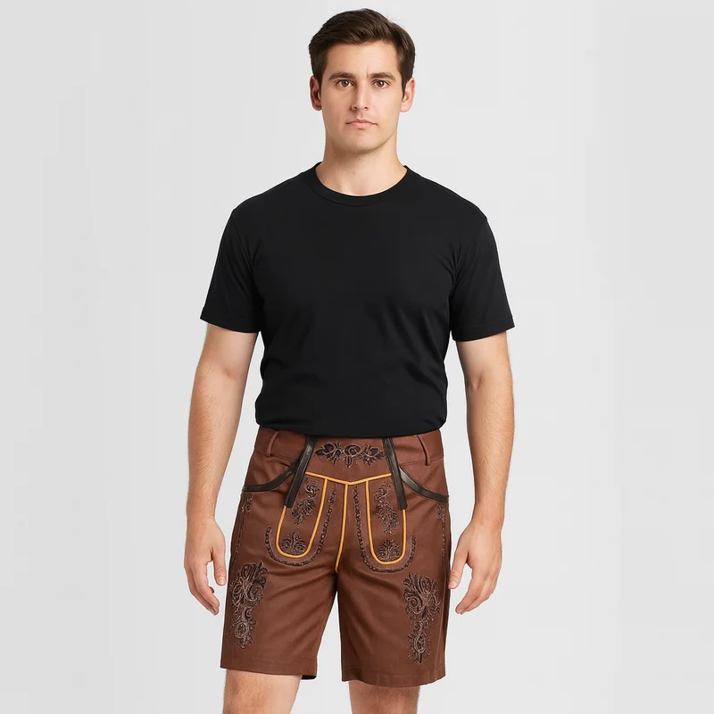 Kniebundlederhose Herren – Traditionelle Trachtenhose mit Stickerei & Schnürung fürs Oktoberfest