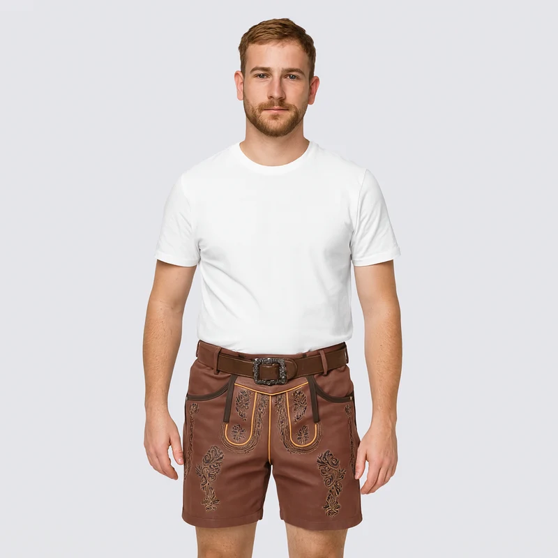 Kniebundlederhose Herren – Traditionelle Trachtenhose mit Stickerei & Schnürung fürs Oktoberfest