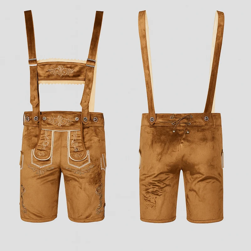 Herren Lederhose Braun – Echtes Trachtenleder mit Stickerei & Hosenträger für Oktoberfest
