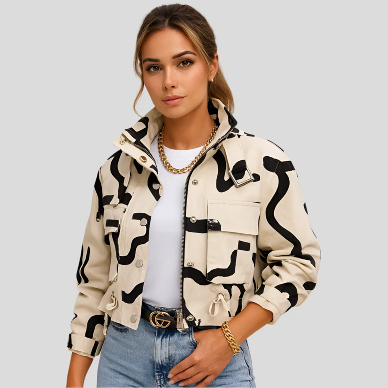 Kurzer Pilotenblouson für Damen – Elegante Reißverschluss-Applikation mit elastischem Bund