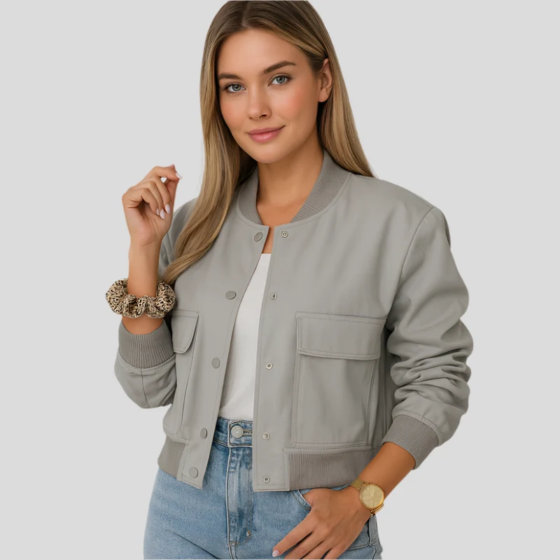 Kurzer Pilotenblouson für Damen – Klappentaschen und Druckknopfverschluss