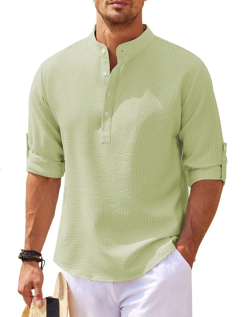 Michael - Legeres Sommerhemd ohne Kragen - Sommer-Chic