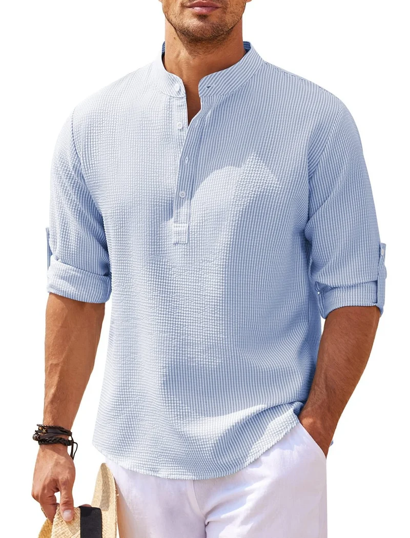 Michael - Legeres Sommerhemd ohne Kragen - Sommer-Chic