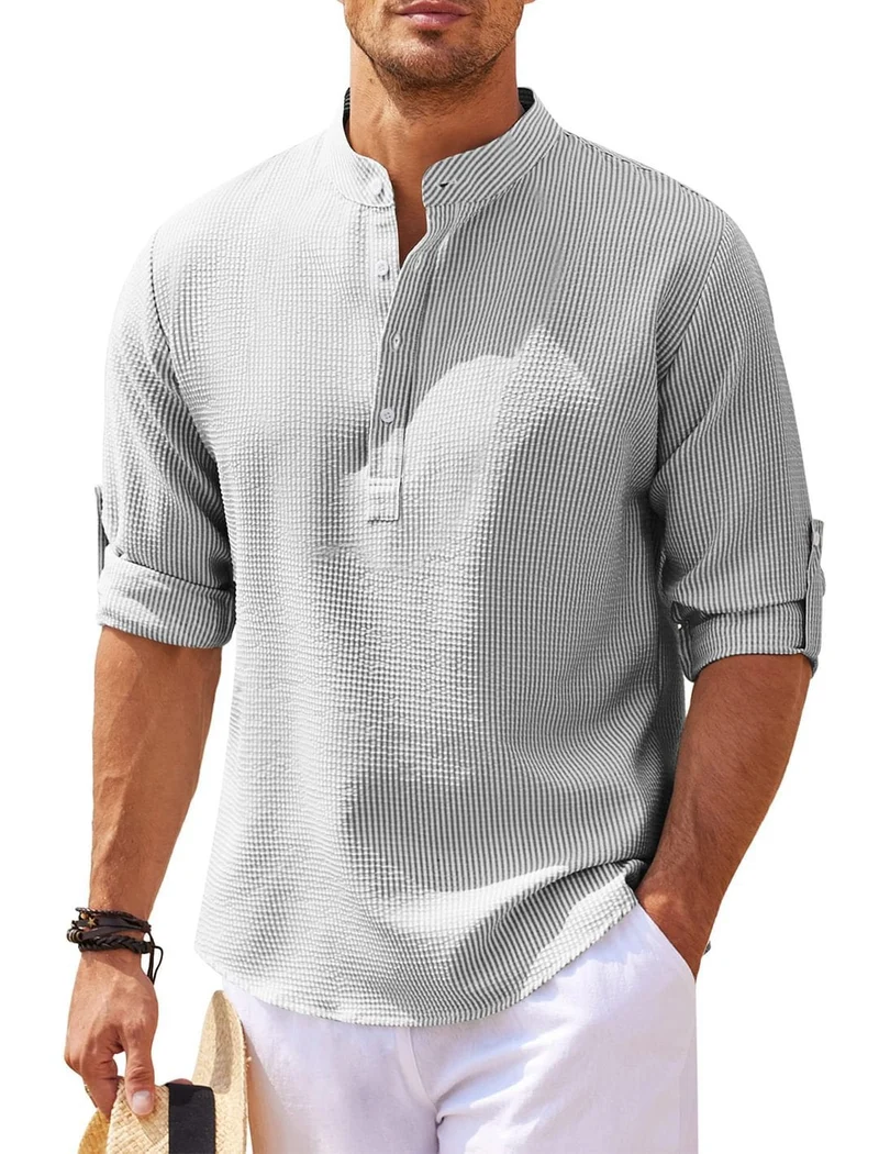 Michael - Legeres Sommerhemd ohne Kragen - Sommer-Chic