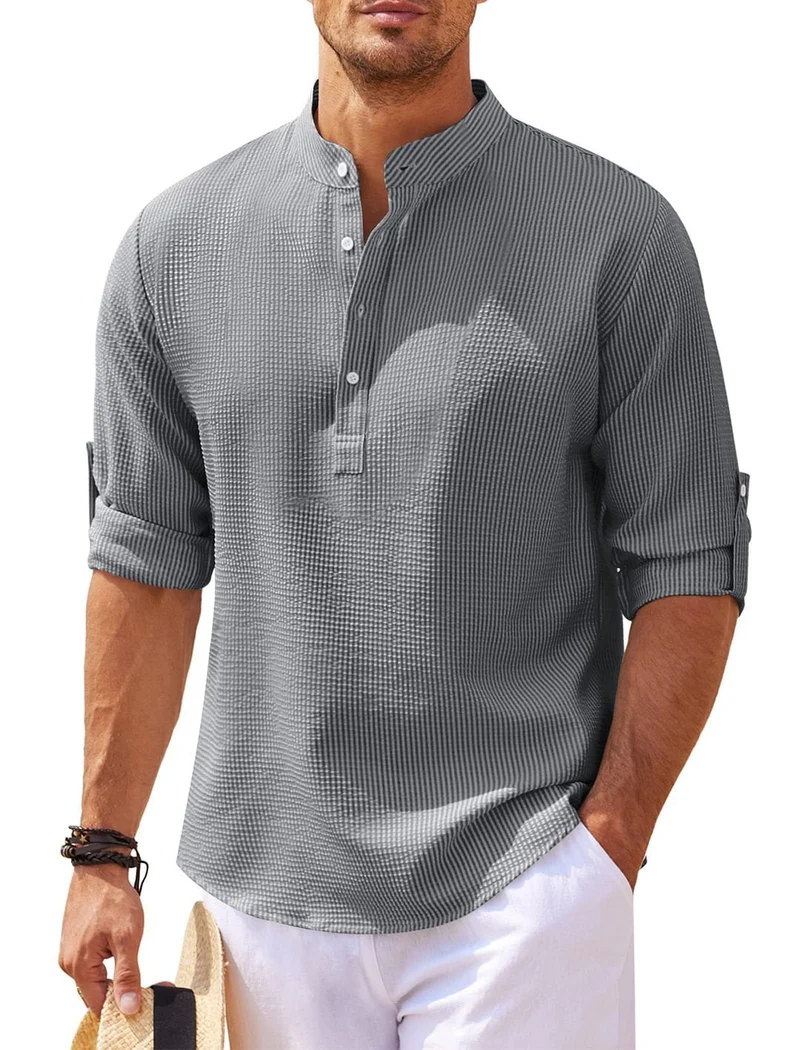Michael - Legeres Sommerhemd ohne Kragen - Sommer-Chic