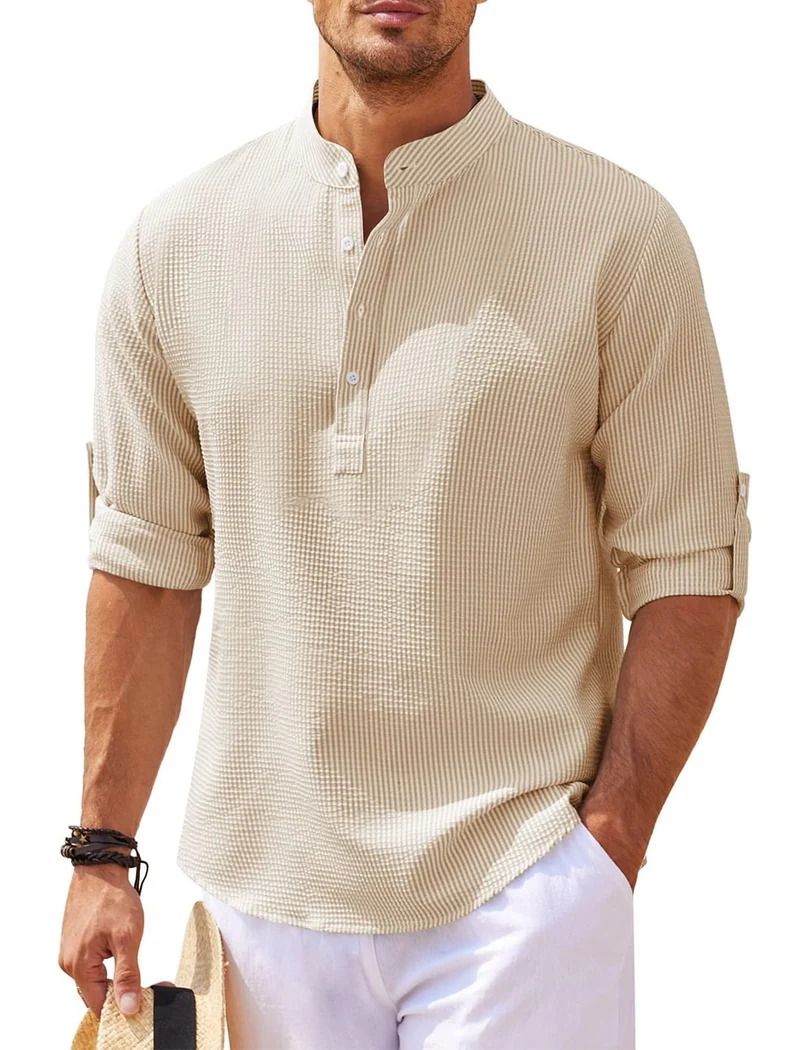 Michael - Legeres Sommerhemd ohne Kragen - Sommer-Chic