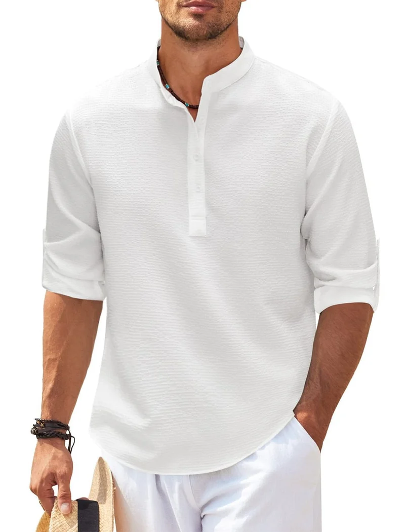Michael - Legeres Sommerhemd ohne Kragen - Sommer-Chic