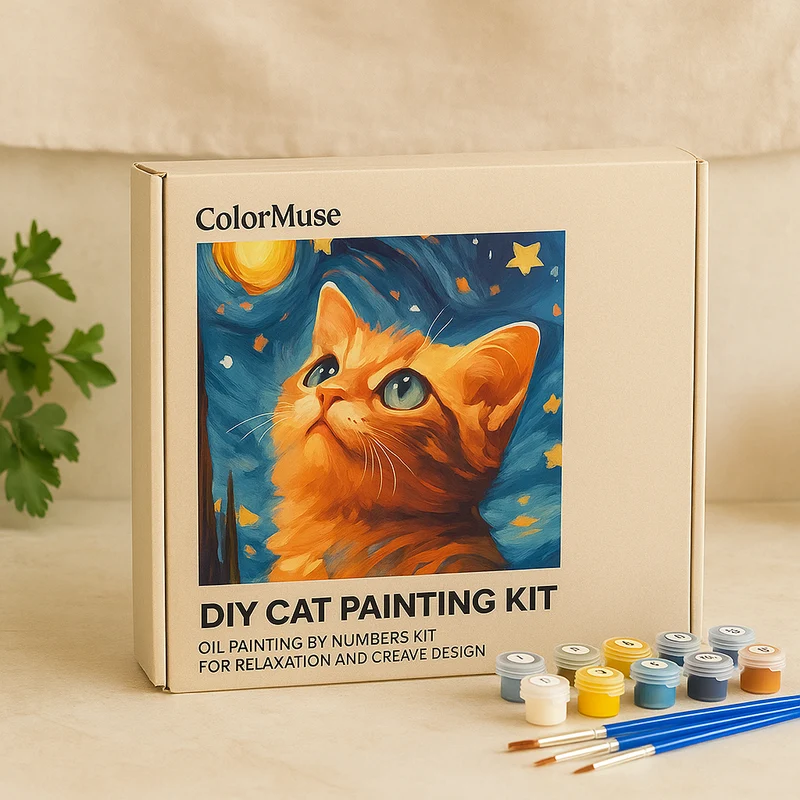 ColorMuse DIY Katzenmalset – Ölmalerei nach Zahlen-Set für Entspannung und kreative Gestaltung
