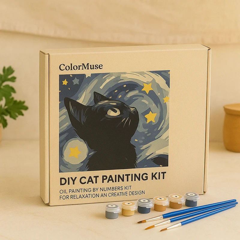 ColorMuse DIY Katzenmalset – Ölmalerei nach Zahlen-Set für Entspannung und kreative Gestaltung