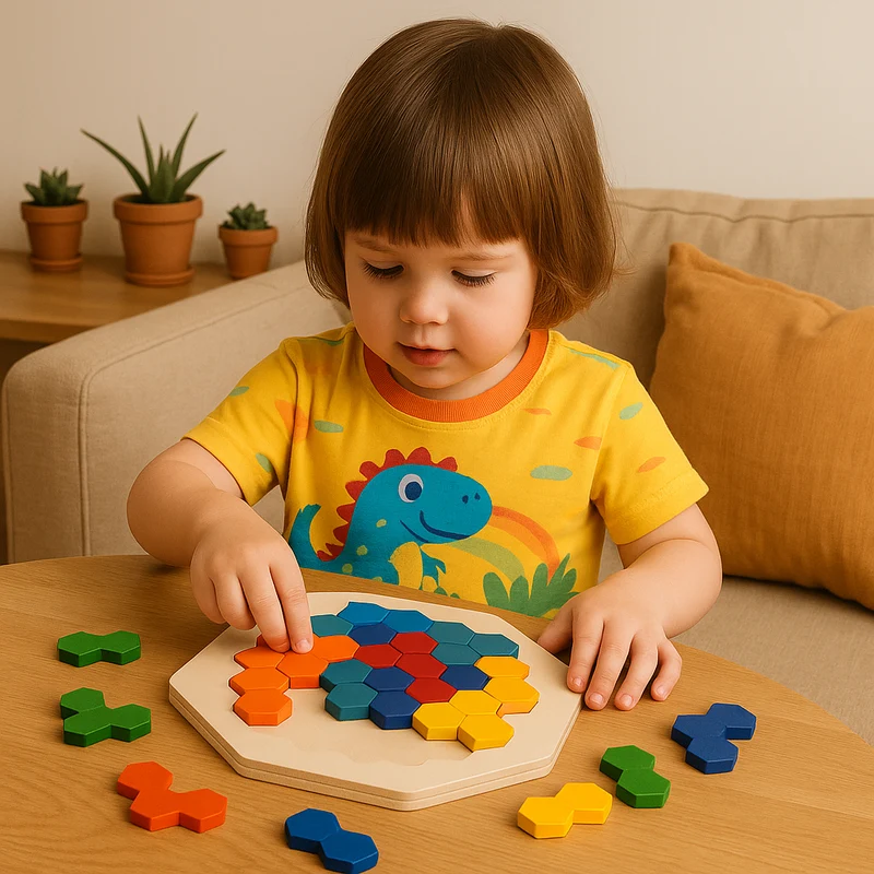 HexaFun 3D sechskantiges Holzpuzzlespiel – Pädagogisches STEM-Spielzeug für Kinder