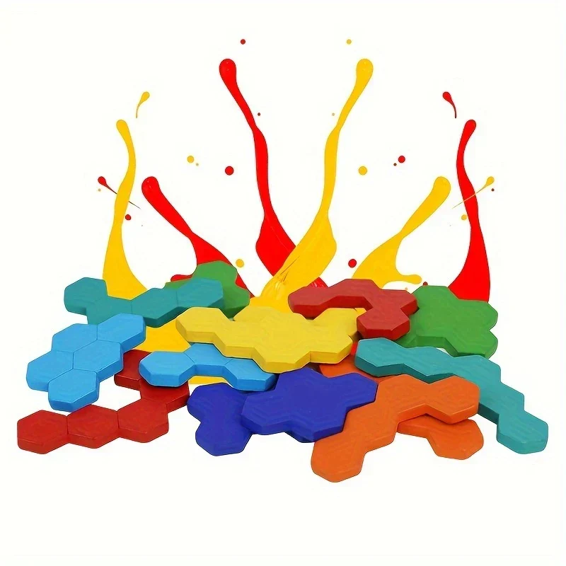 HexaFun 3D sechskantiges Holzpuzzlespiel – Pädagogisches STEM-Spielzeug für Kinder