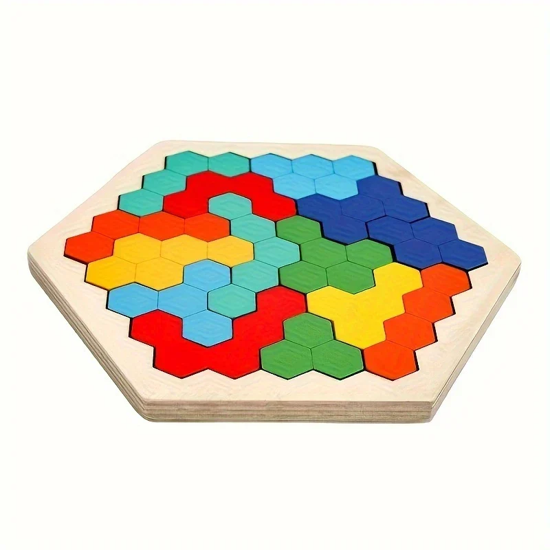 HexaFun 3D sechskantiges Holzpuzzlespiel – Pädagogisches STEM-Spielzeug für Kinder