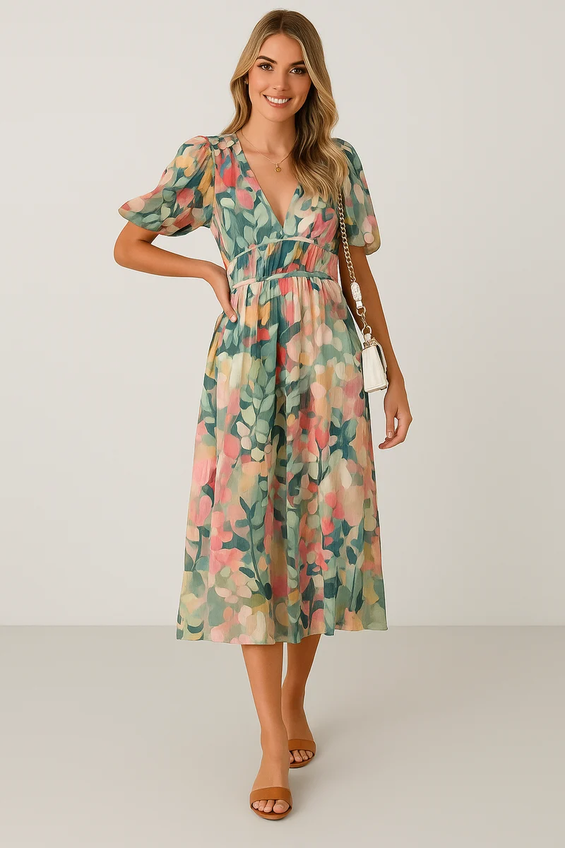 Juliette – Blumenmuster Midikleid für zeitlosen Alltagsstil