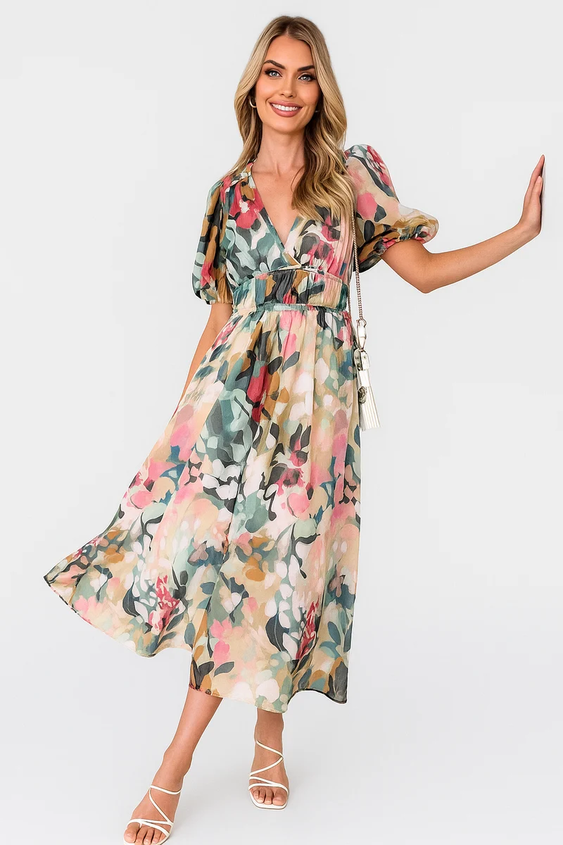 Juliette – Blumenmuster Midikleid für zeitlosen Alltagsstil