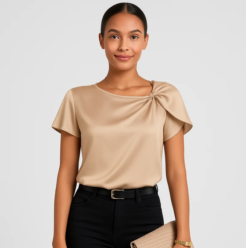 Lena – Moderne, elegante Schulterbluse mit Knoten-Details