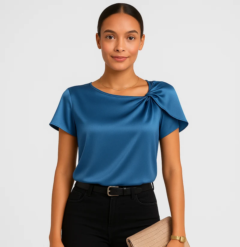 Lena – Moderne, elegante Schulterbluse mit Knoten-Details