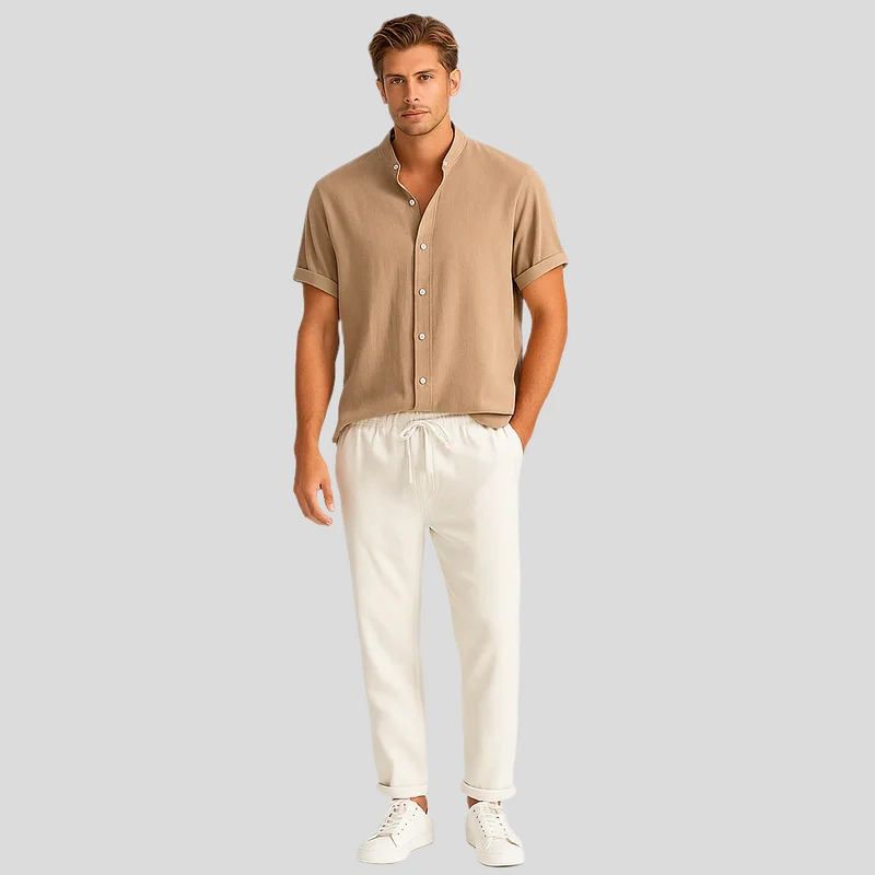 Luca Sommer-Leinen-Duo – Herrenoutfit mit Slim-Fit-Polo und maßgeschneiderten Hosen