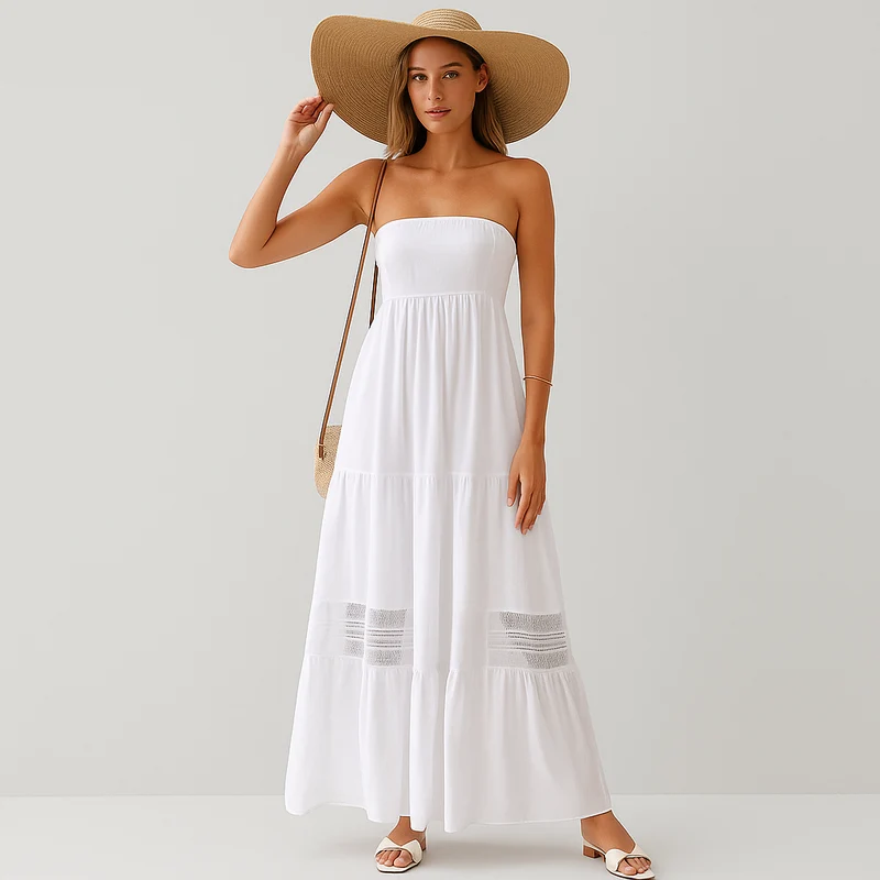 Luna trägerlose Sommer-Maxikleid mit elegantem Akzent