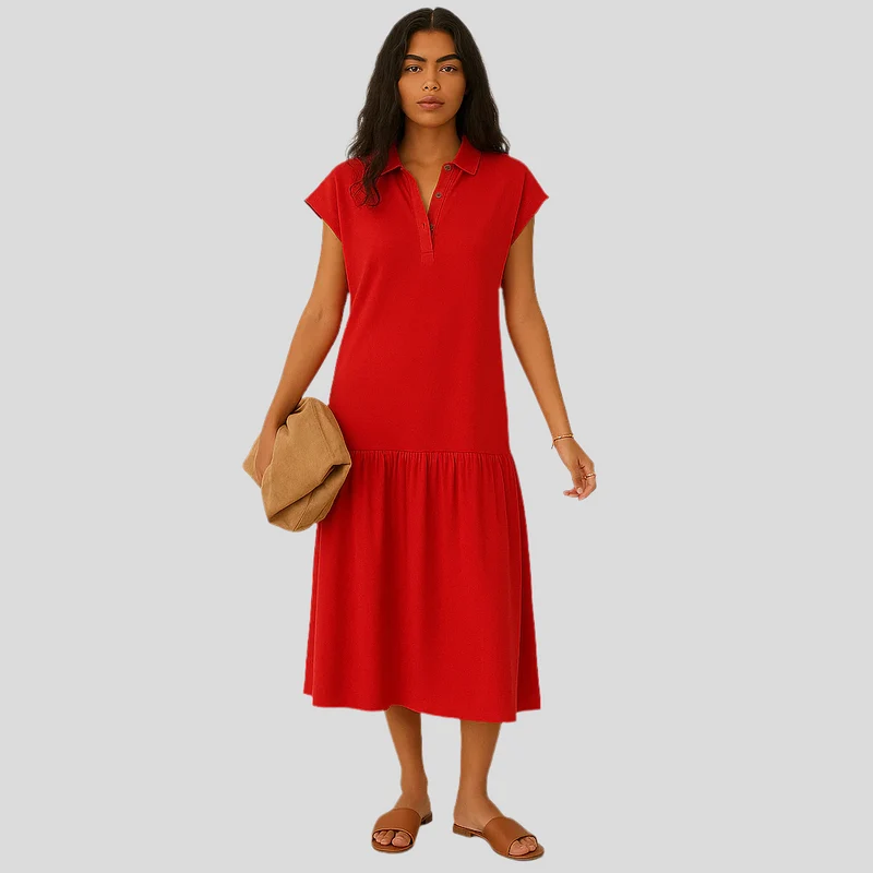 Clara Casual Midi-Kleid mit teilweisem Knopfverschluss und modernem Style