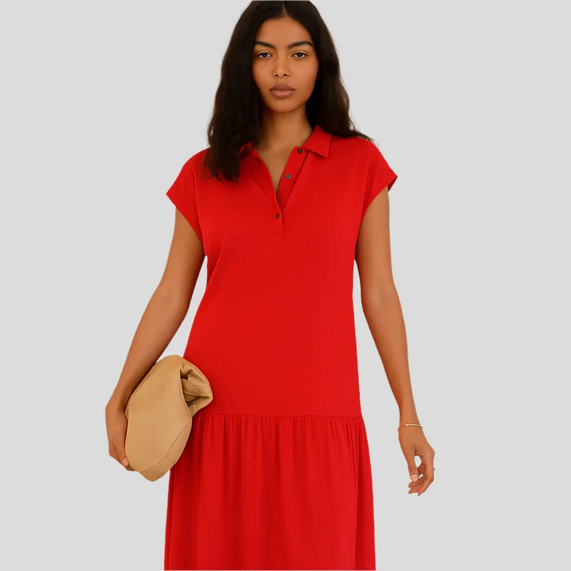 Clara Casual Midi-Kleid mit teilweisem Knopfverschluss und modernem Style