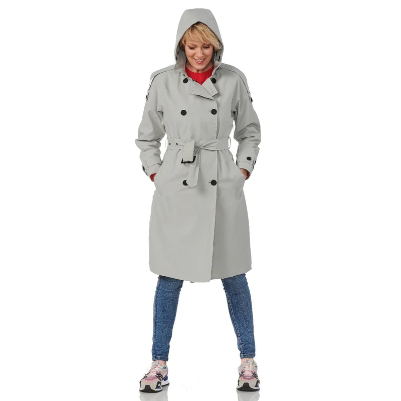 Happy Rainy Days Trenchcoat Lang Rits Dames Brooklyn Chalk *Laatste maten XXL en XXXL*
