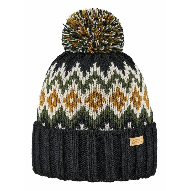 ARECO Unisex Pudelmütze Norweger Karo 7829 Bommelmütze Wintermütze