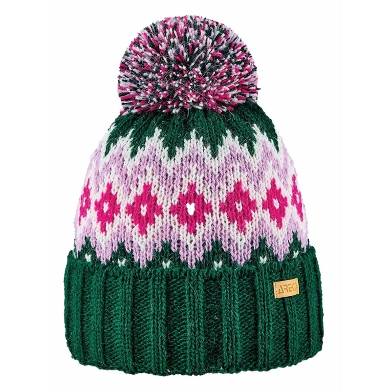 ARECO Unisex Pudelmütze Norweger Karo 7829 Bommelmütze Wintermütze