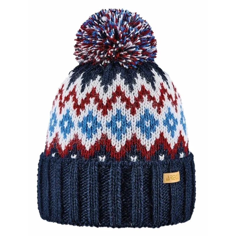 ARECO Unisex Pudelmütze Norweger Karo 7829 Bommelmütze Wintermütze