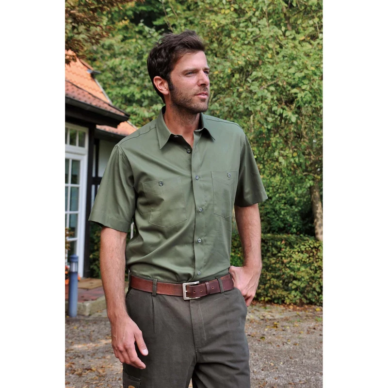 SKOGEN® Herren Hemd BASIC 1/2 Arm oliv Forst- Jagdhemd