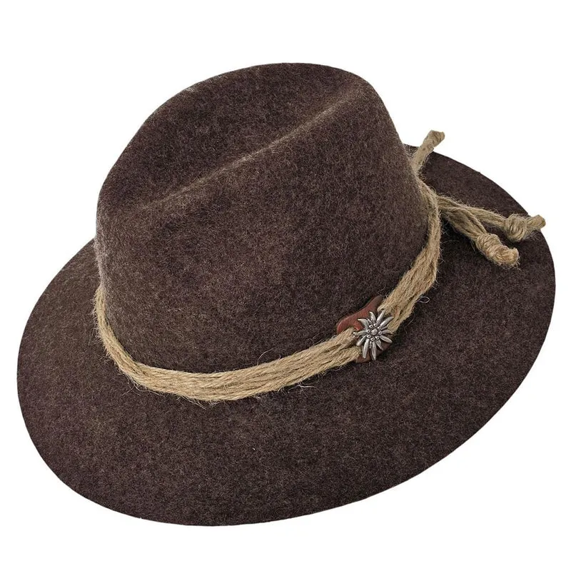 LODENHUT Wollhut 96 braun meliert Trachtenhut Tirolerhut Hut Jagdhut Edelweiß