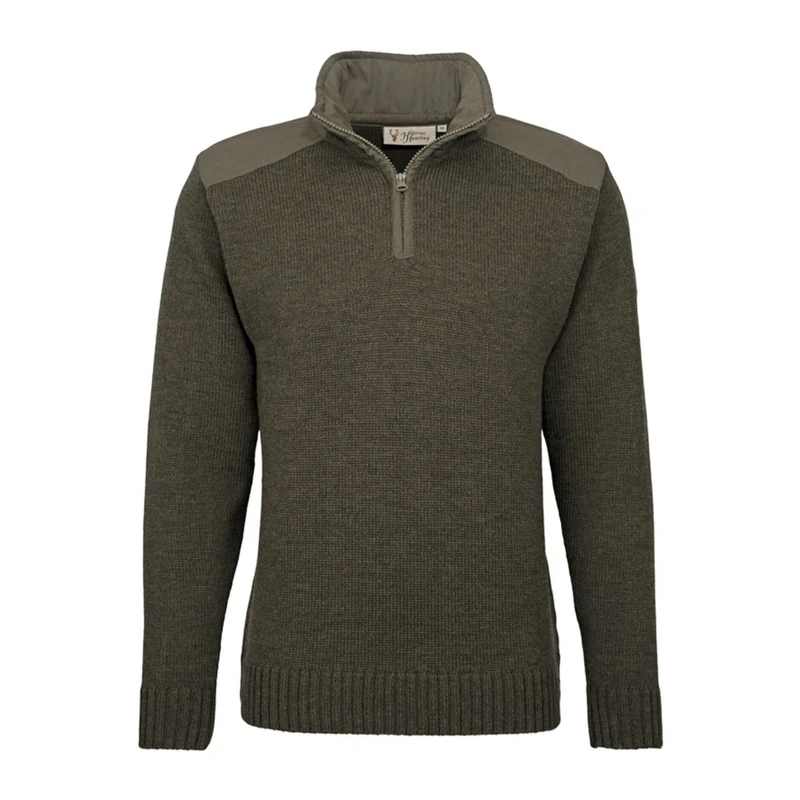 HUBERTUS Herren Troyer | Besatz OS 1200 oliv/braun Pullover