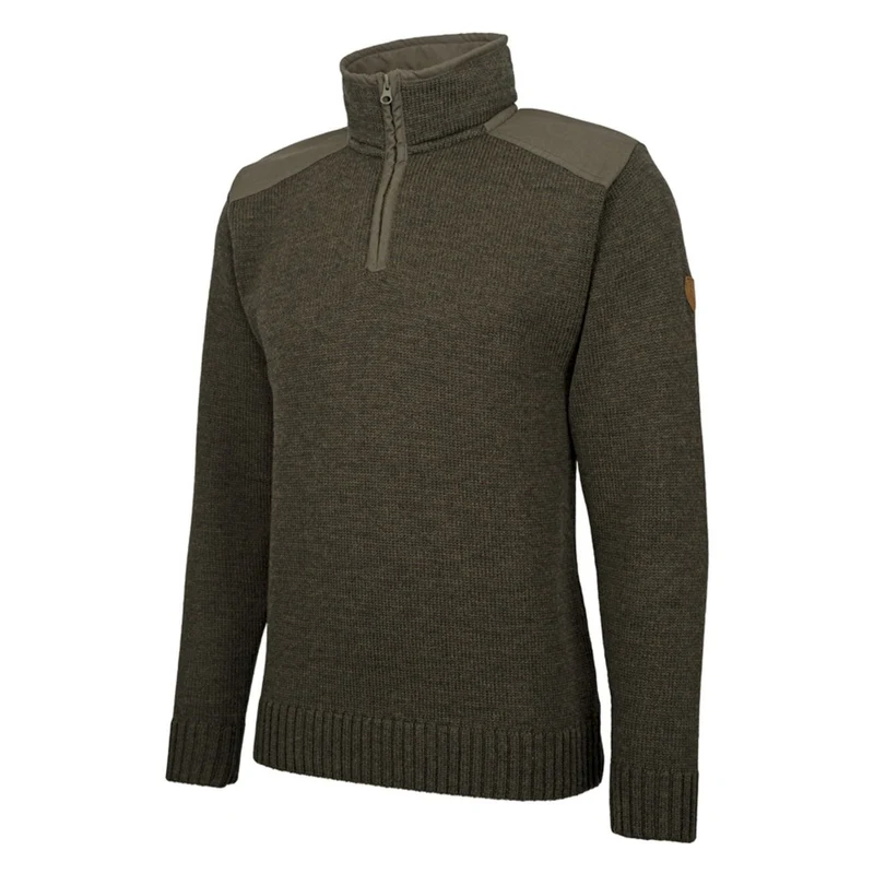HUBERTUS Herren Troyer | Besatz OS 1200 oliv/braun Pullover