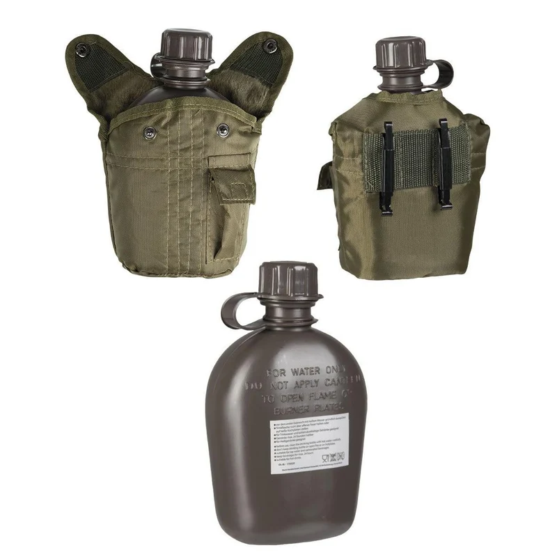MIL-TEC® US Feldflasche Import 1ltr. Kunststoff m. Hülle oliv