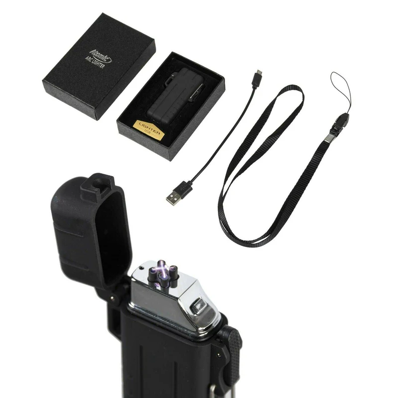 MIL-TEC® TRÖBER Feuerzeug " Atomic-X-Arc " aufladbar schwarz | Geschenkbox