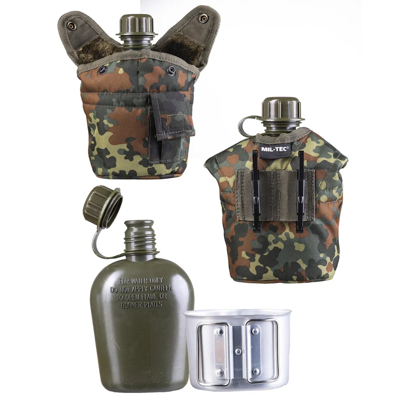 MIL-TEC® US Feldflasche Kunststoff 900ml m. Becher u. Hülle flecktarn