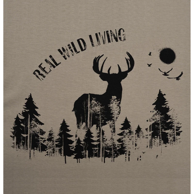 HUBERTUS Herren T-Shirt REAL WILD LIVING beige Printshirt